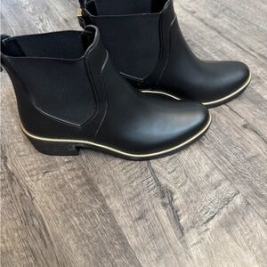 kate spade Black Ankle Booties with Gold Trim